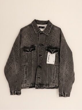 Purple Brand Men's Embroidered Grey Denim Jacket